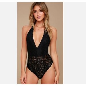 Free People Intimately Large Everyday Lace bodysuit Black Racerback